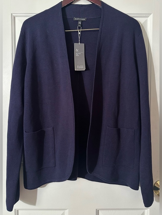 Eileen Fisher Jackets & Blazers - EILEEN FISHER Lrg Old Money Quiet Luxury Blue Oval Jacket Silk Organic Cotton